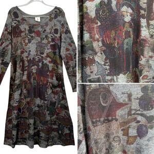 INOAH‎ Women's L Gray Long Sleeve Dress Pockets Graffiti Art to Wear Print